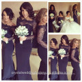 Wholesale Good Quality New Cheap Lace formal Long Sleeve Long black Bridesmaid Evening Dress CWFB2271